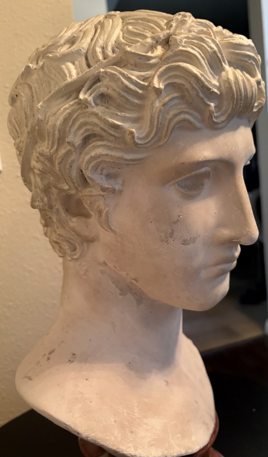 19thC. Plaster Bust of David on a Rouge Color Marble Stand