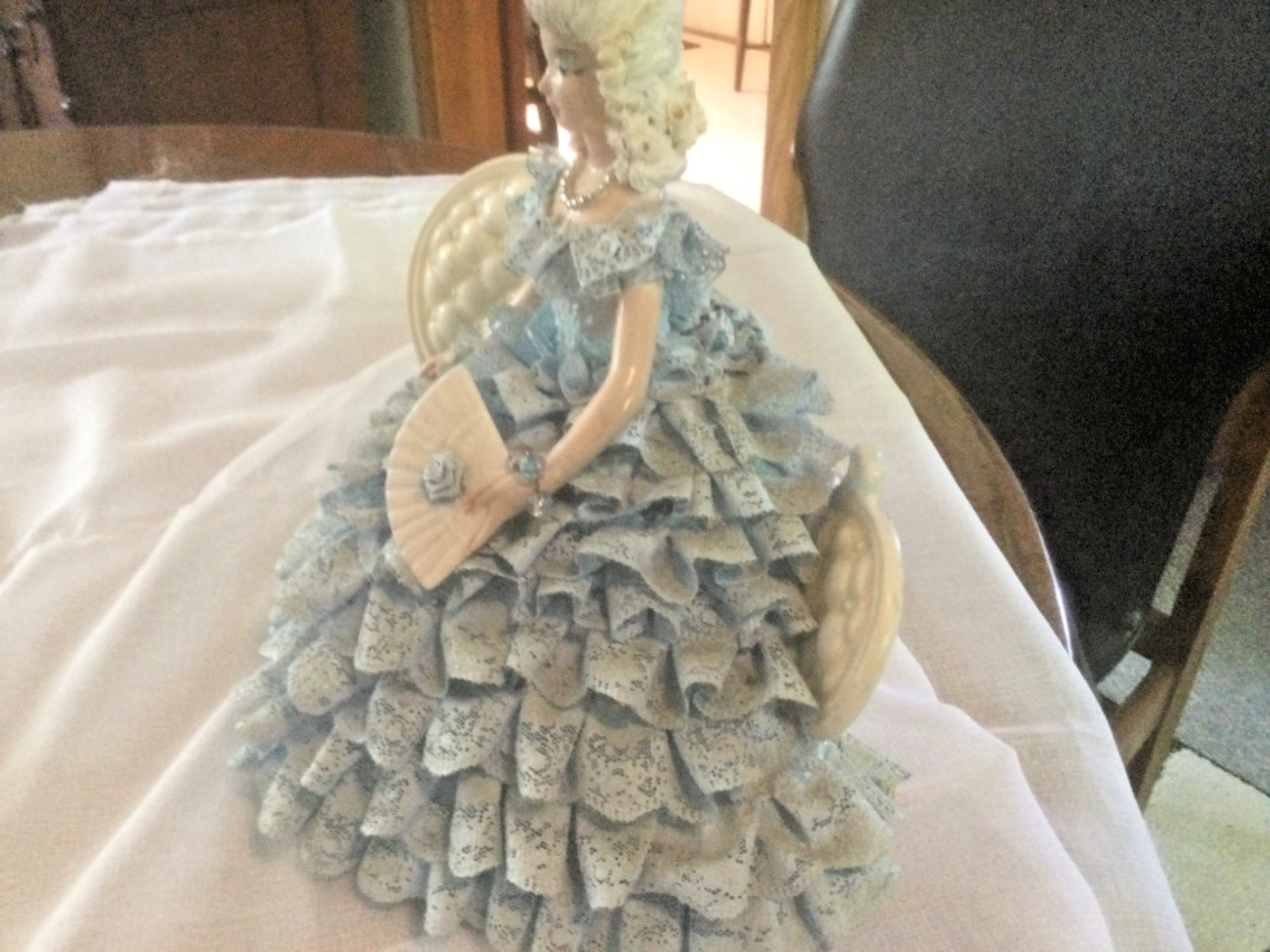 Porcelain Body Lace Figure Victorian Lady Dresden Style Lace Dress is Fabric10″