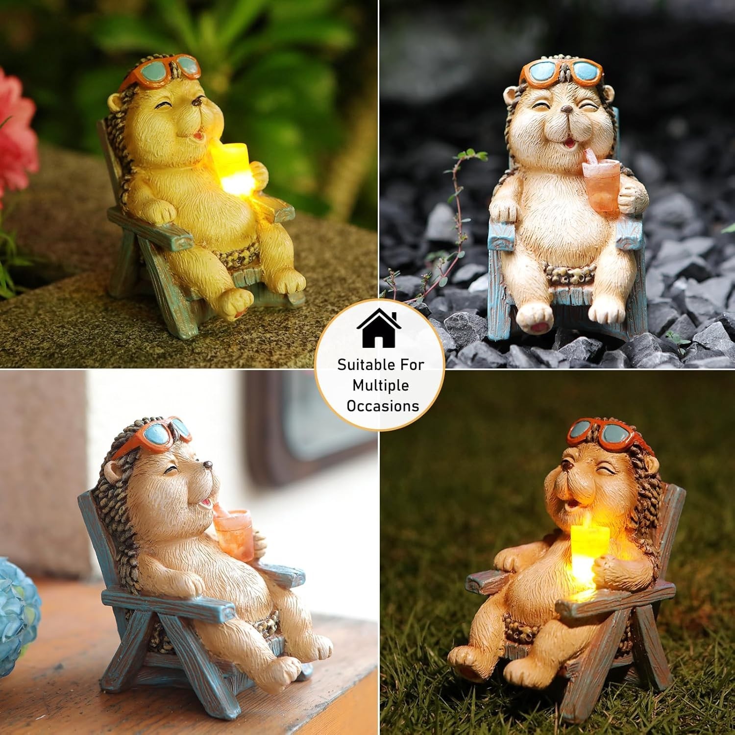 Elegant Hedgehog Solar Garden Statue – Automatic LED Lights & Durable Design