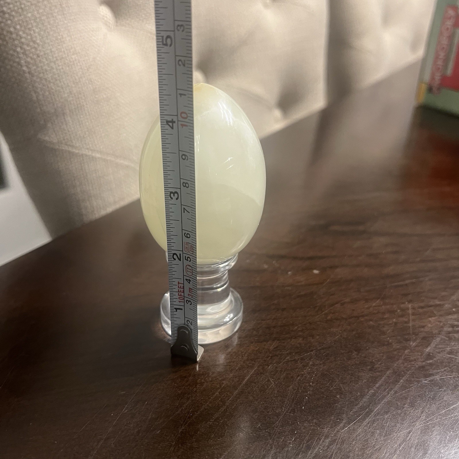 Vintage Polished Marble Egg Hand Carved With Clear Acrylic Stand 3″ Egg