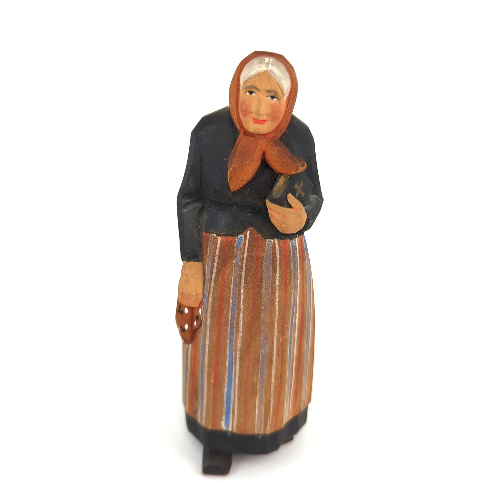 Swiss Huggler Wyss Hand Carved Wooden Folk Woman W Bible Figurine Switzerland