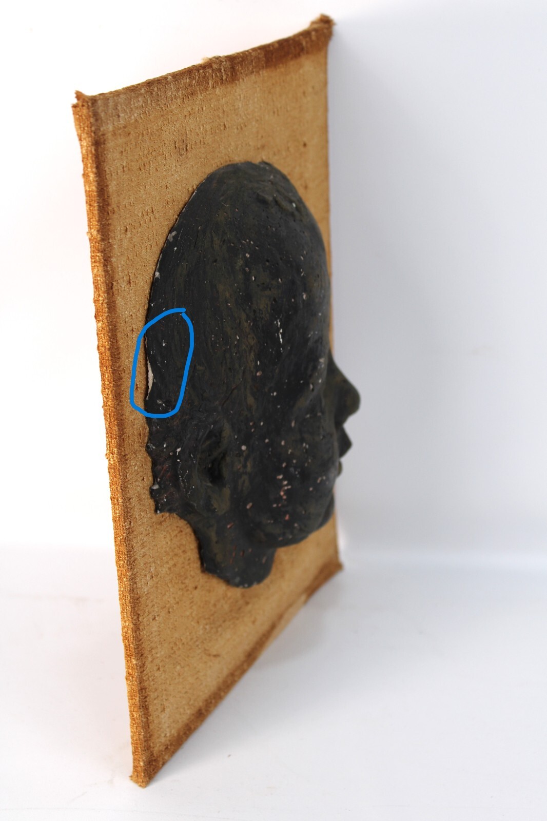 Antique Hand Made Painted 3-D Sculpture Head Of Boy Made Of Plaster On Board