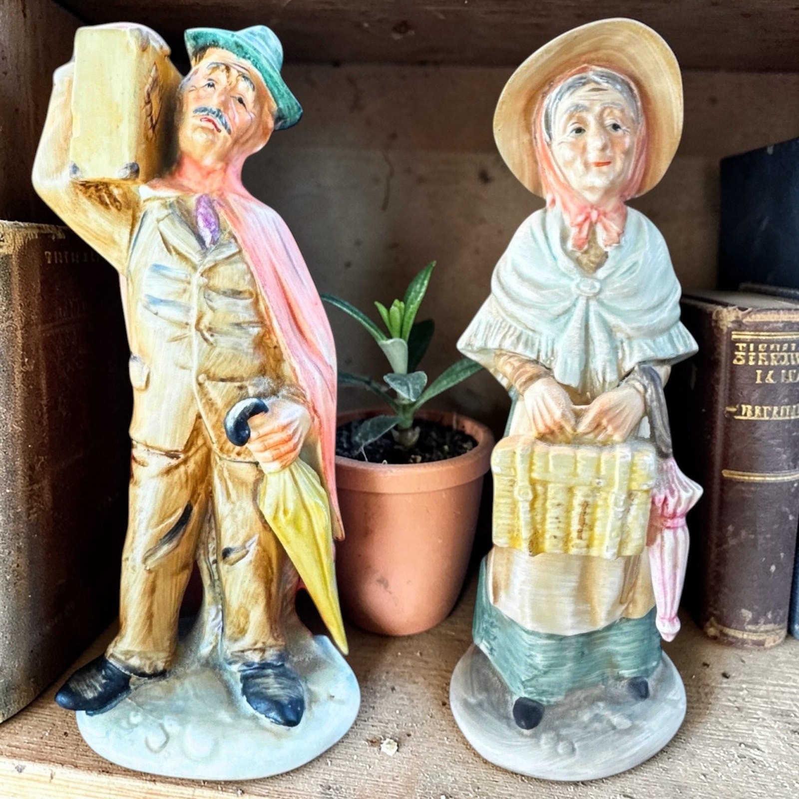 Antique Hand-Painted Market Man & Women Figurines Made in Japan Mid-Century