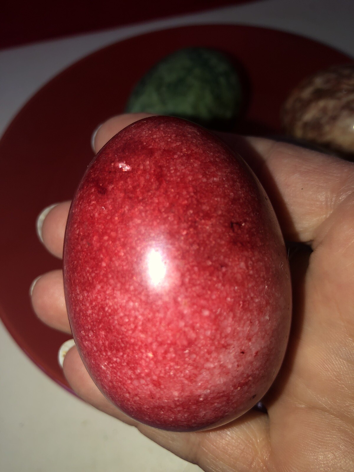 LOT 4 MARBLE / ALABASTER EASTER EGGS 2” RED GREEN GRAY BROWN BEIGE