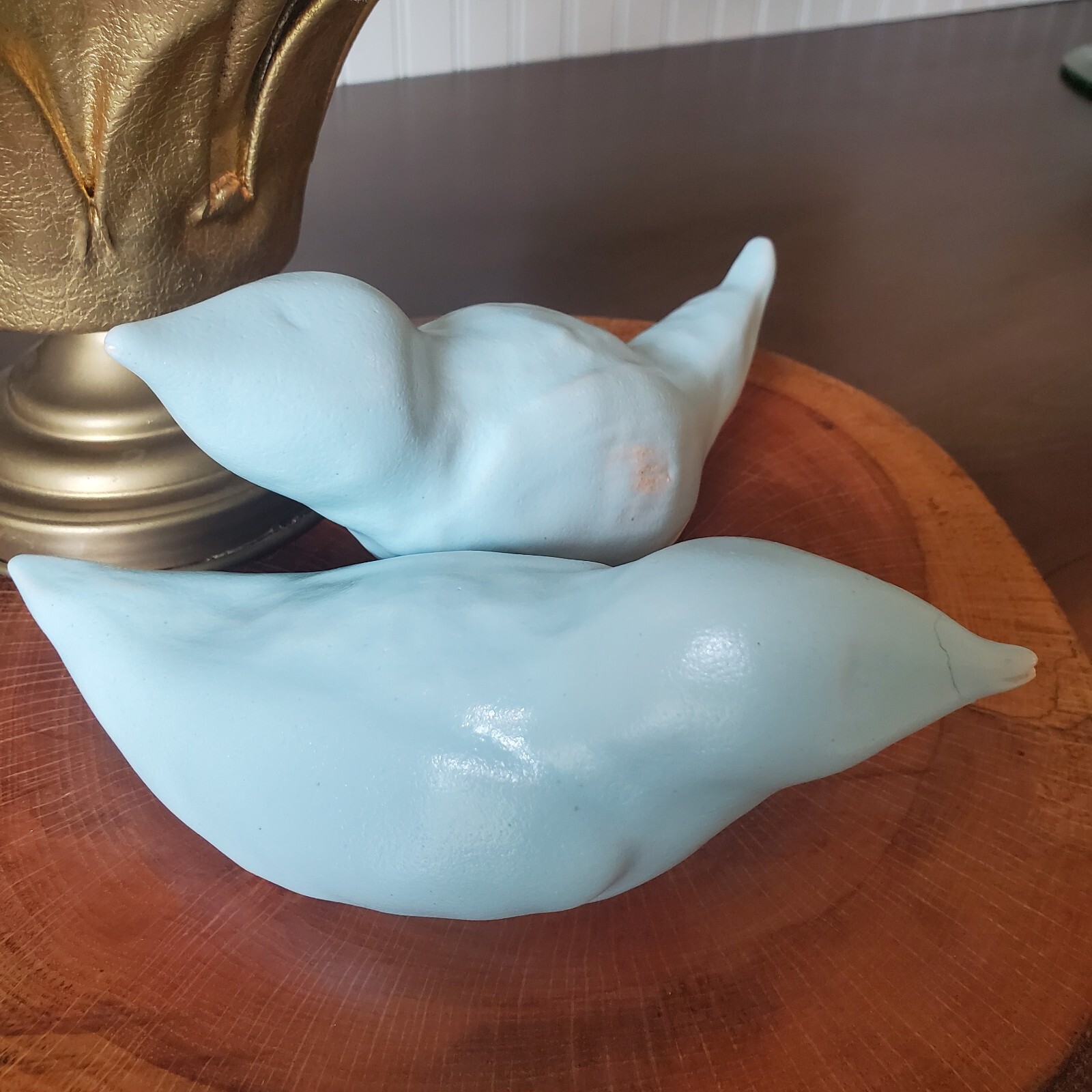 Pair of Art Pottery Bluebirds Handmade Stamped Rustic Matte Glaze Cottage Core