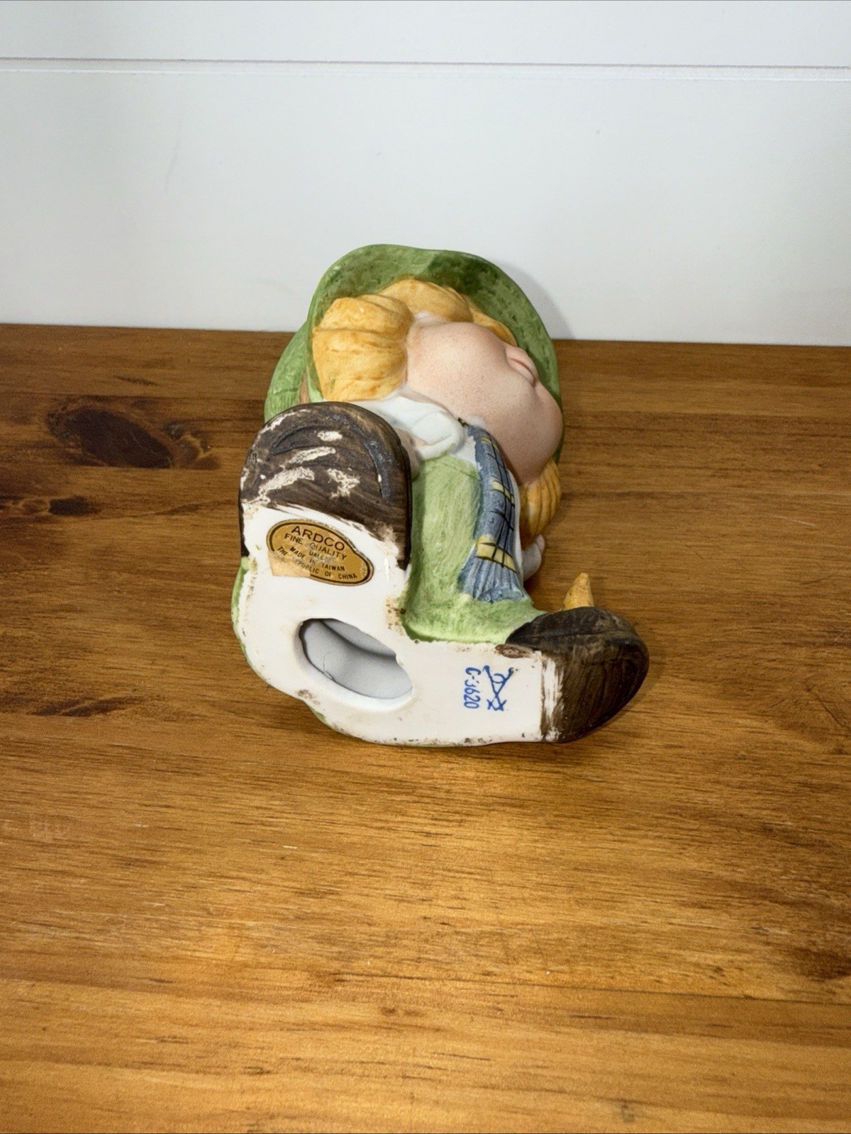 Vintage 1970s ARDCO Ceramic Boy Figurine Green Hat Taiwan