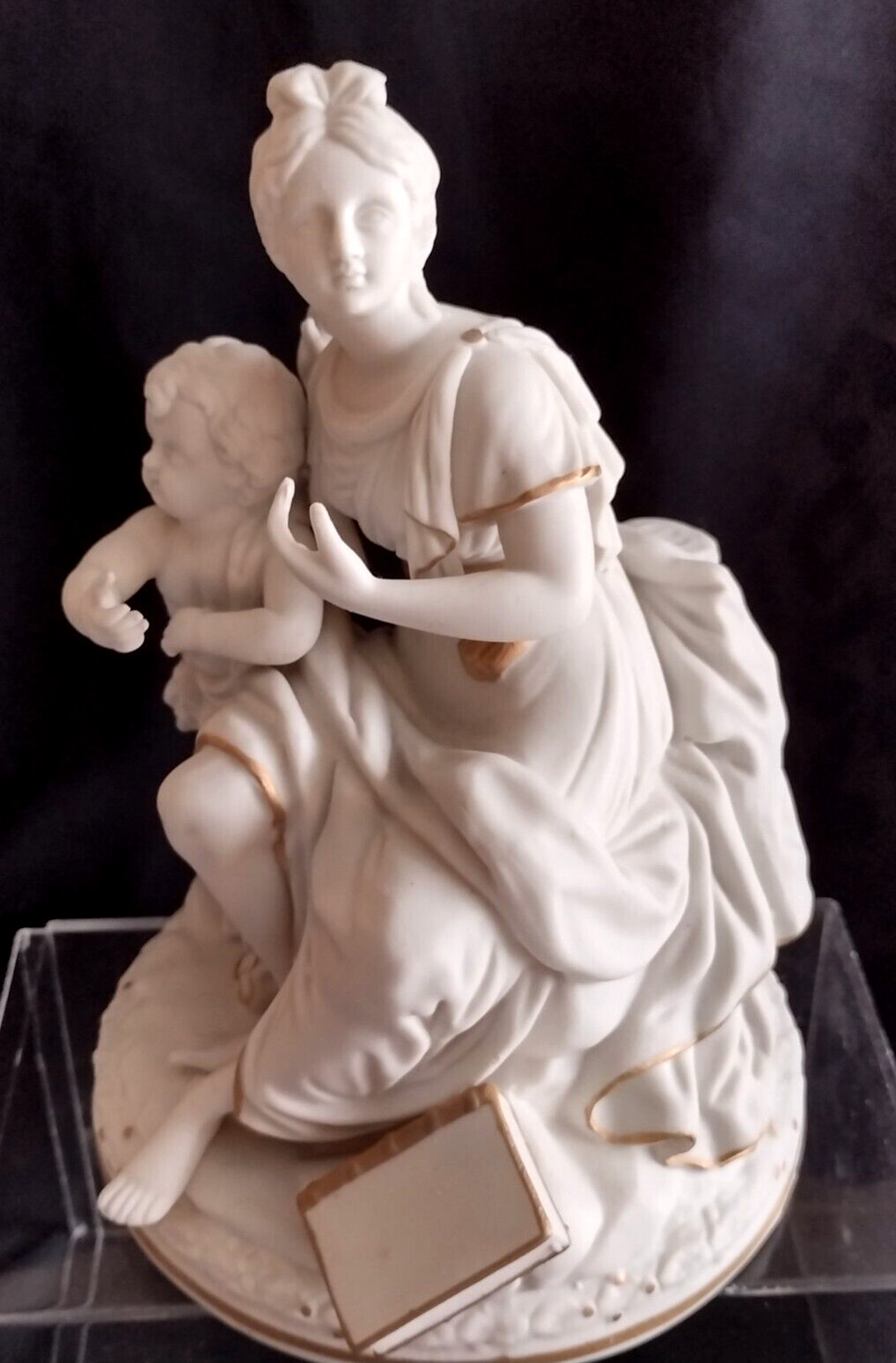 Rare Vtg Parian Mother Woman Child Flowers 8″ Bisque Ceramic Art Andrea by Sadek