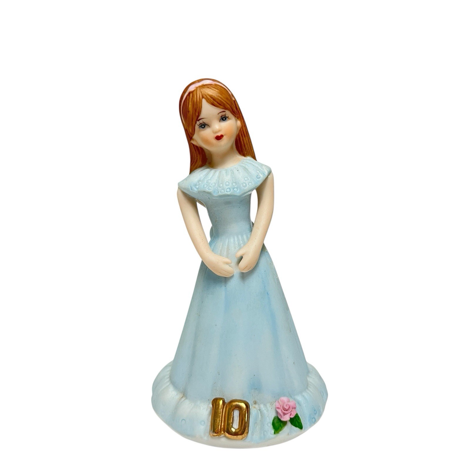 Enesco Growing Up Girls Vintage Figurine Brunette Girl Age10 E2310 Blue Dress