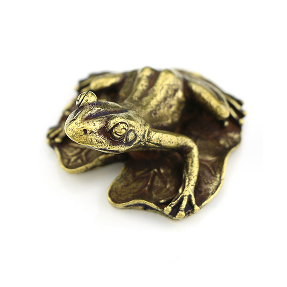 Brass Frog Figurine Statue Home Office Table Decoration Animal Figurines Toy##