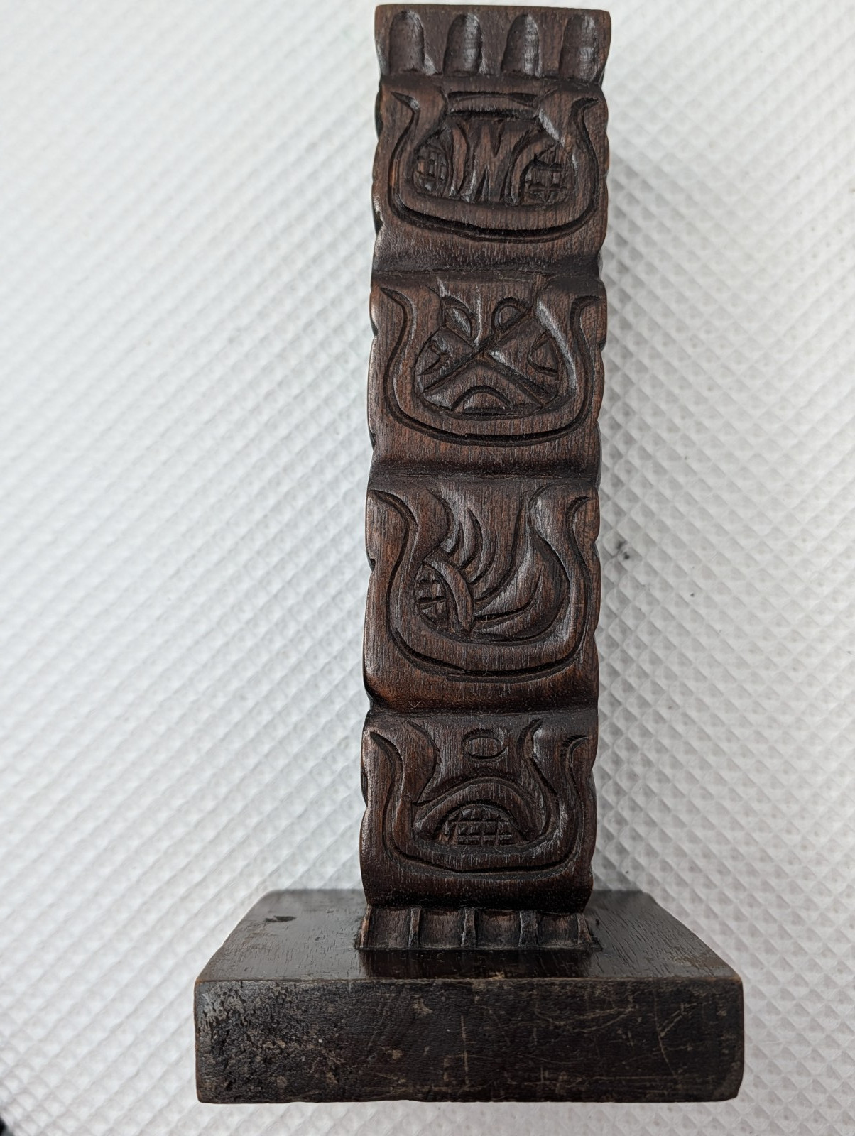 Vtg Maya Stela Totem Sculpture Hand Carved Honduran Mahogany Deity & Glyphs MCM