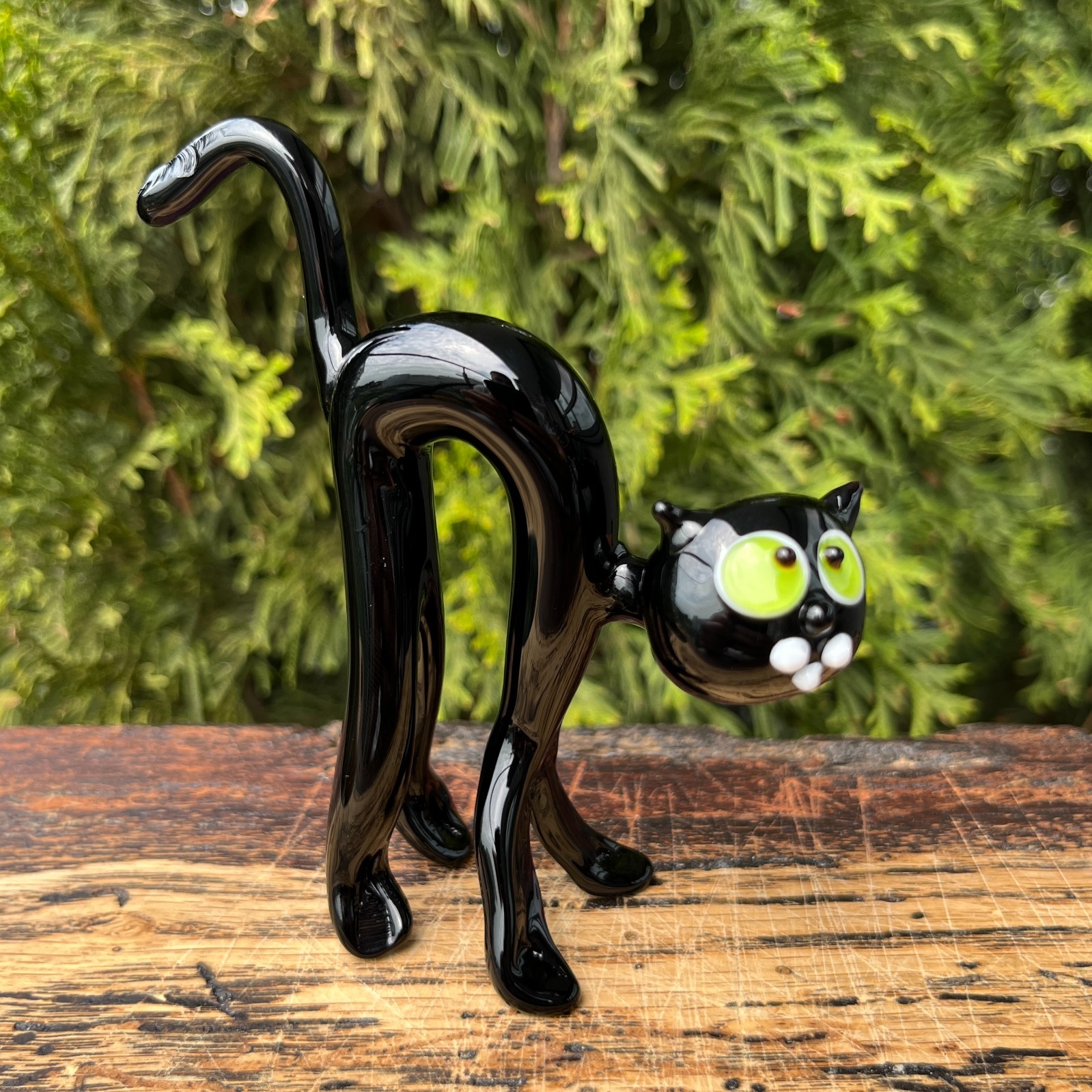Black Glass Cat Figurine Hand Blown Mini Art Glass Cat Sculpture Gift
