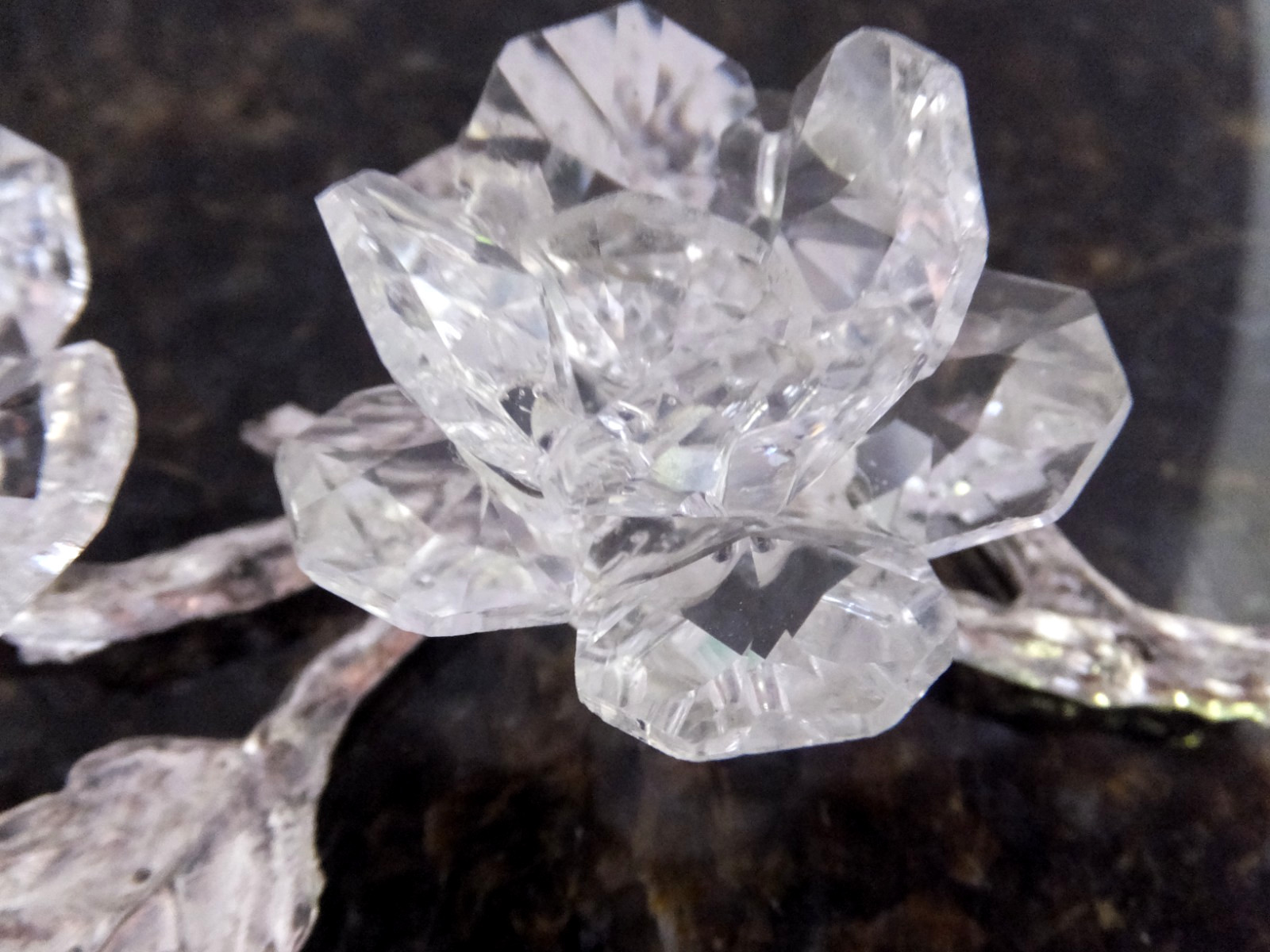 Swarovski Crystal Double Rose 4″ with silver metal stem & leaves. Made in Italy
