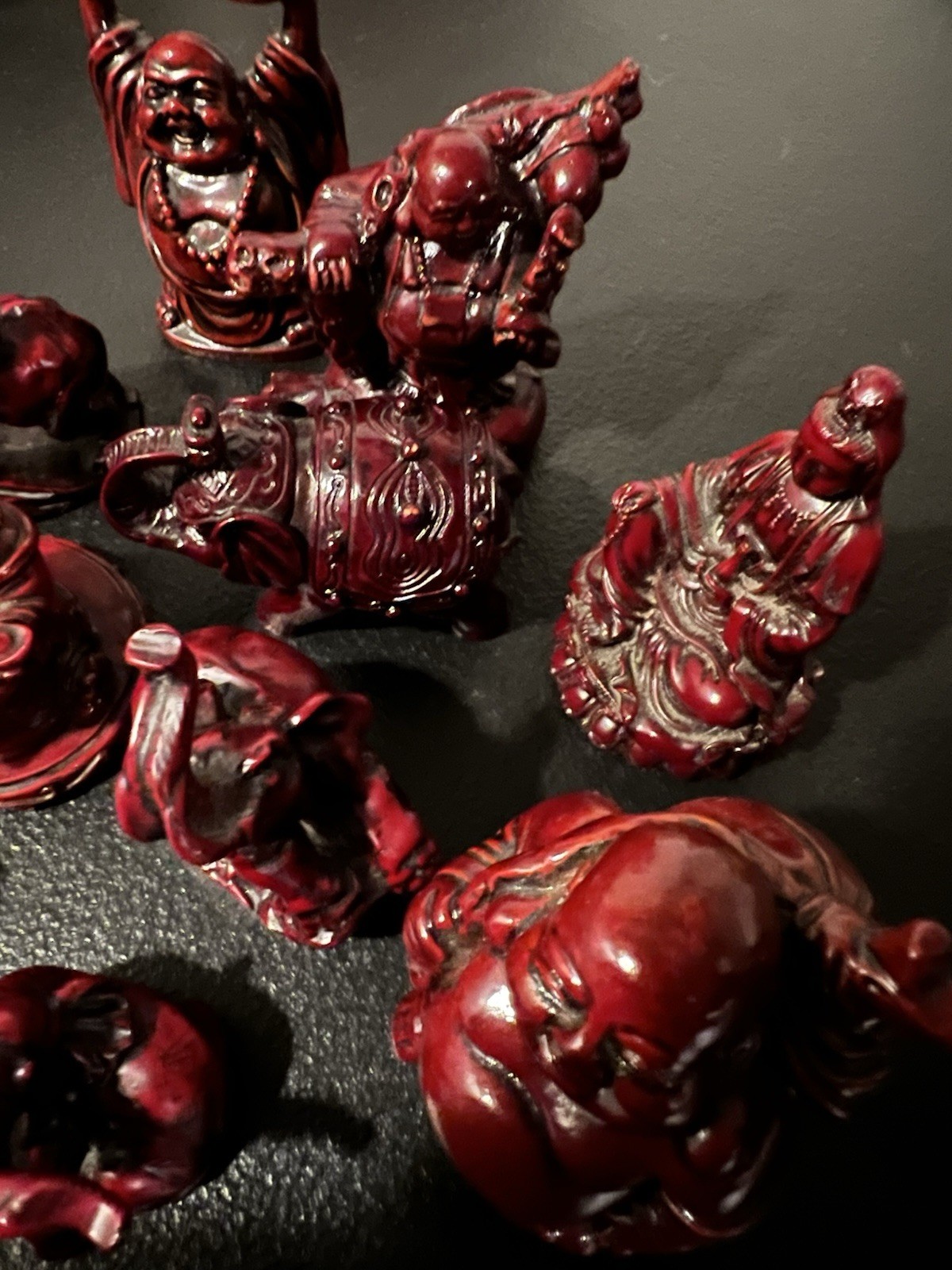 Lot of 10 Red Glossy Resin Buddha and Elephant Figurines for Any Room Unboxed