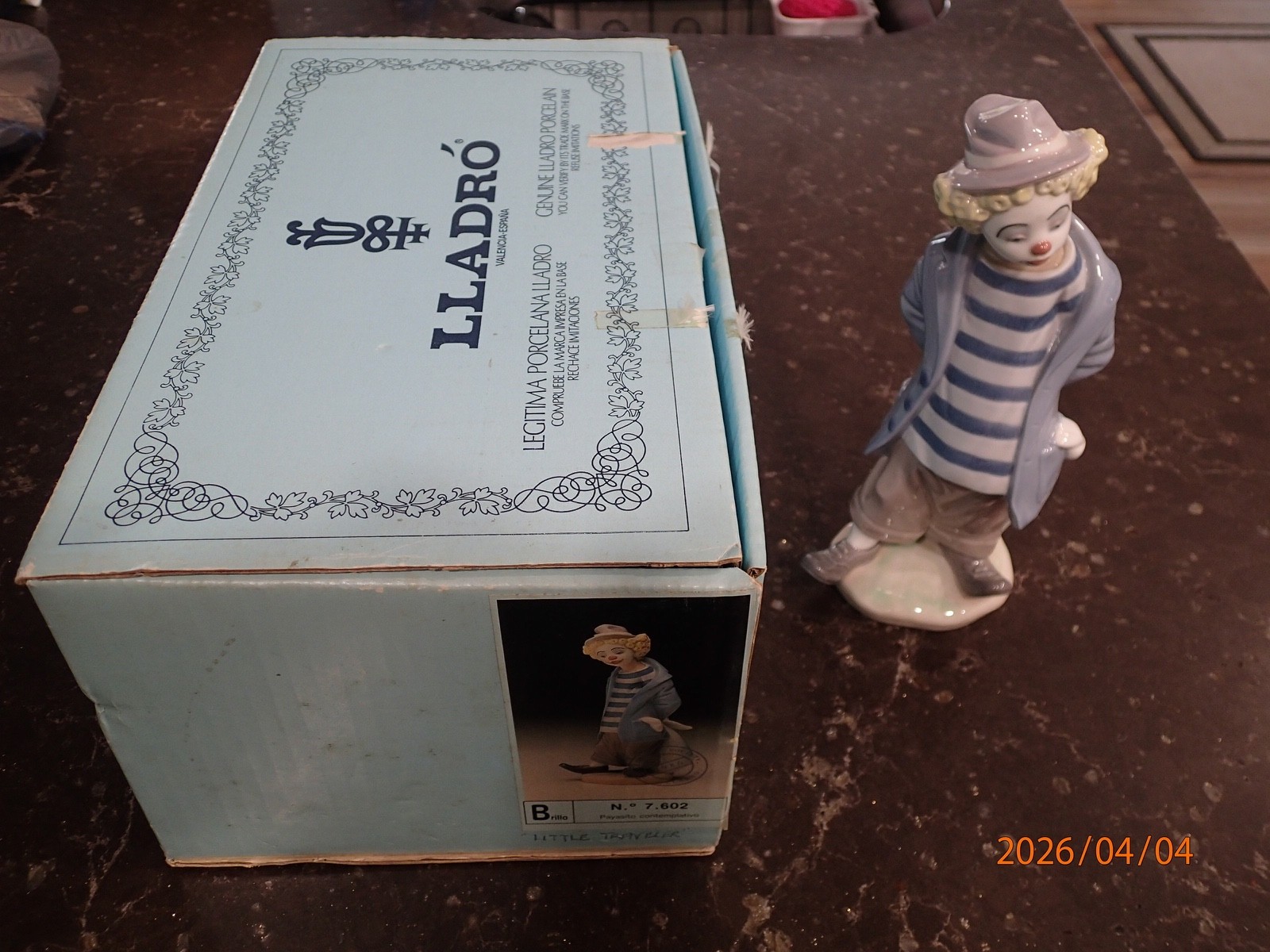 Vintage LLadro Little Traveler Clown 1986 Mint In Box 7602 9″