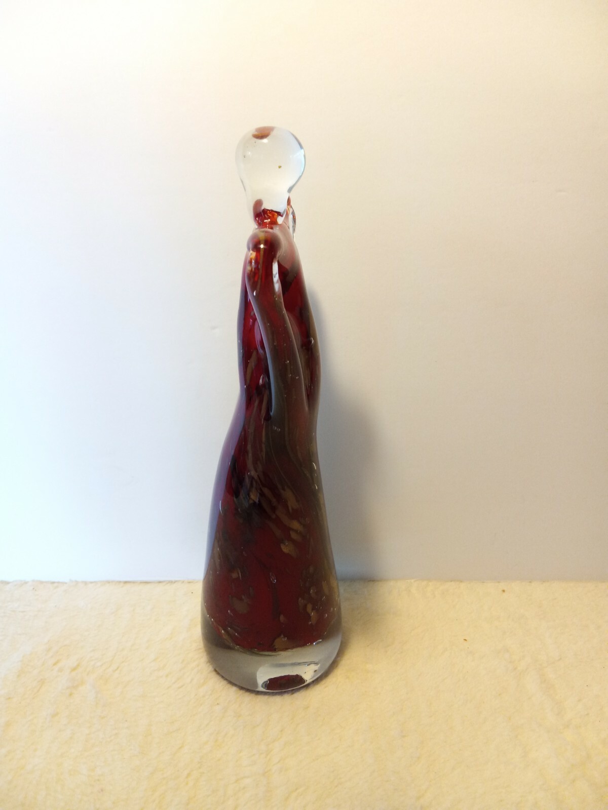 Glass Art Glass Lady in Red Statue Figurines 10 1/2 New
