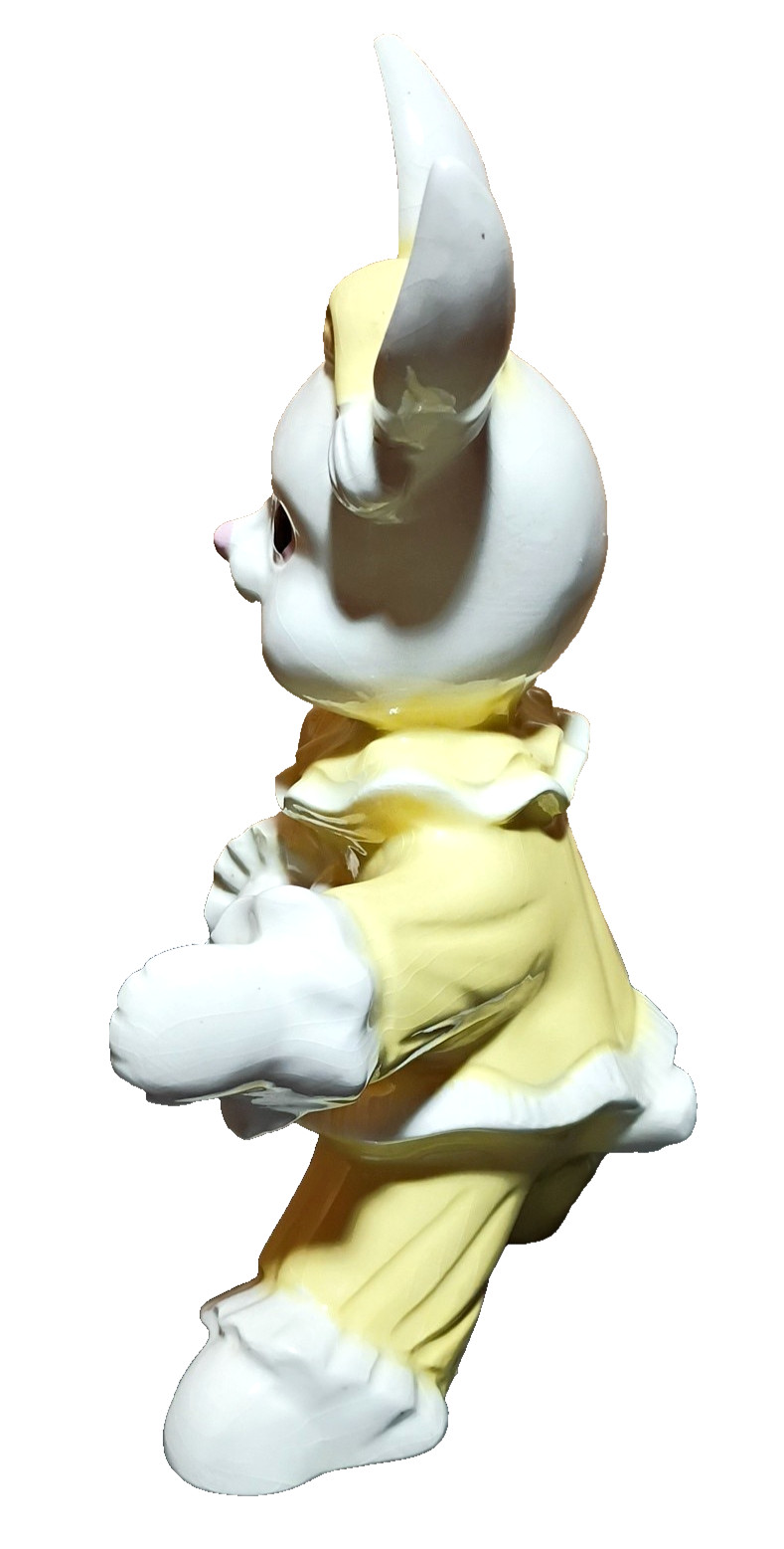 Vintage 11″ Quality Porcelai Bunny Rabbit In Yellow Pajamas 1 Lb, 6 Oz Figurine