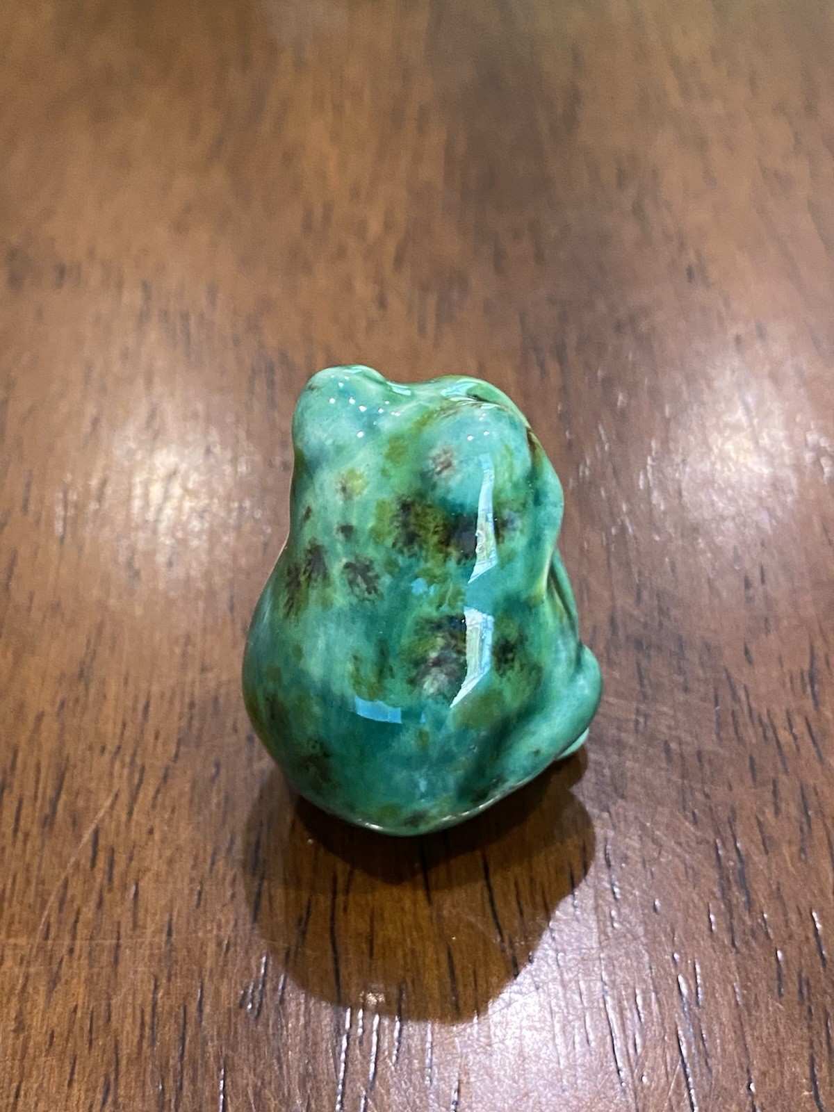 Small Artisan Frog Decorative Ceramic Figurine Turquoise With Green And Brown