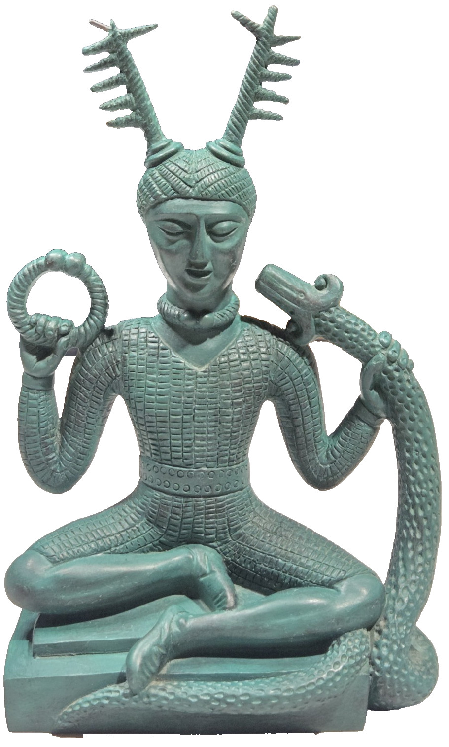 Cernunnos Statue Verdigris 10″ Celtic Horned God Wild Wood Animals Torc Serpent