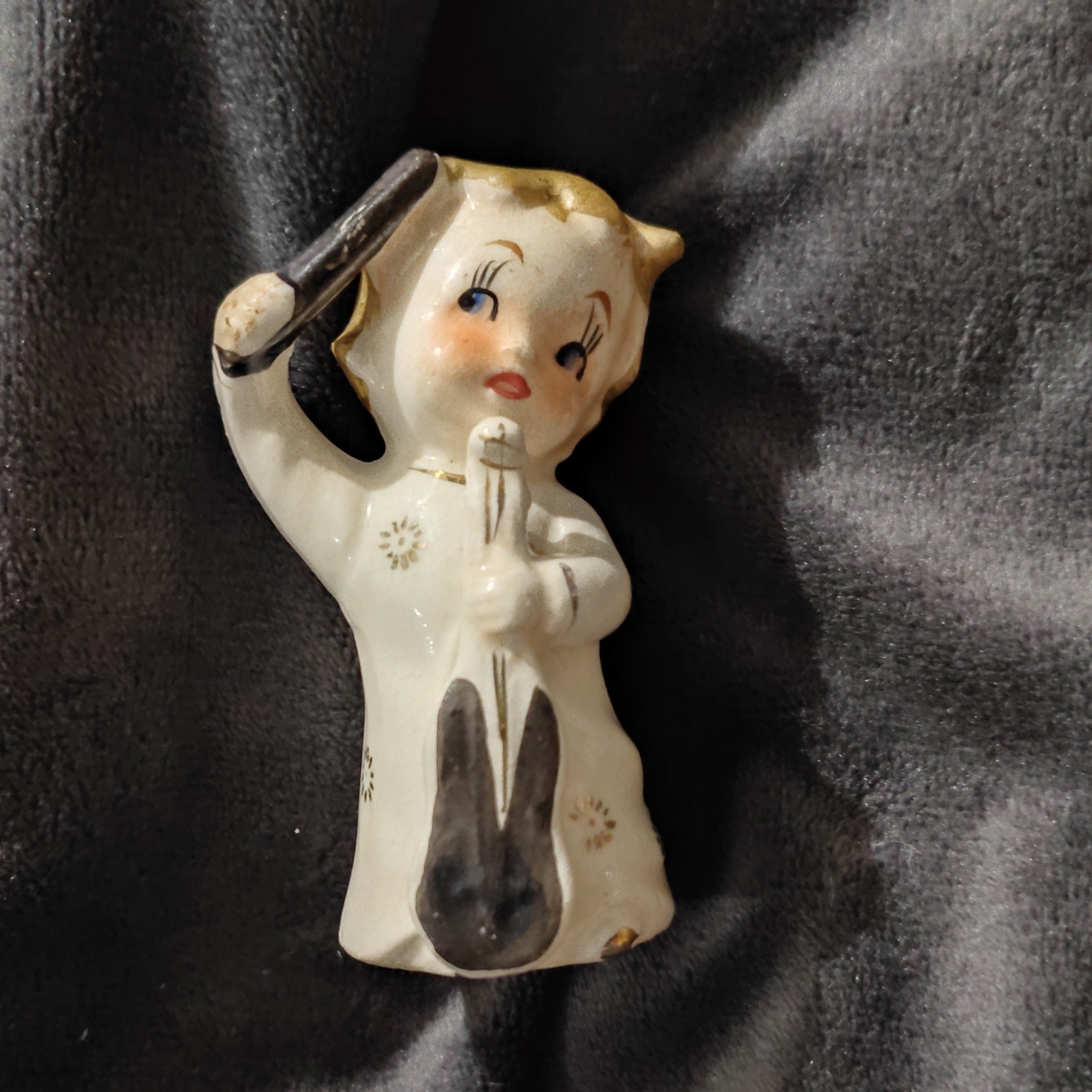 Ceramic Girl Musician Figurines Lot of 5, Glazed White/Black/Gold, Music Theme