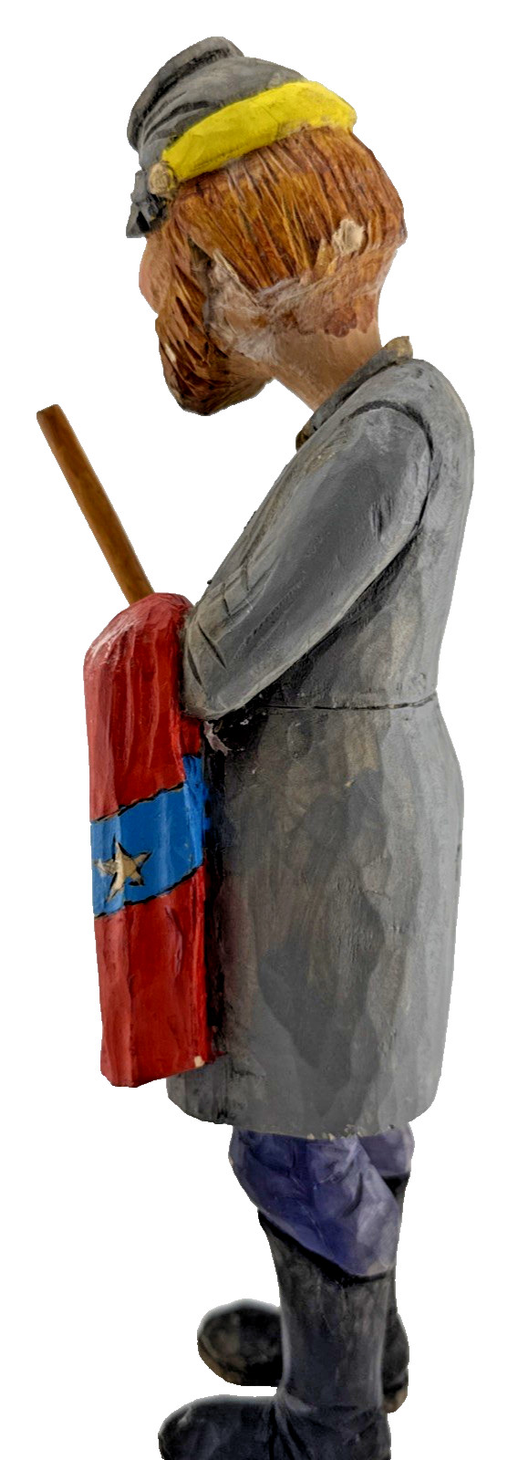 Carved Wood Confederate Soldier Figure Peg Neck Rustic Primitive 10 1/4″ Tall