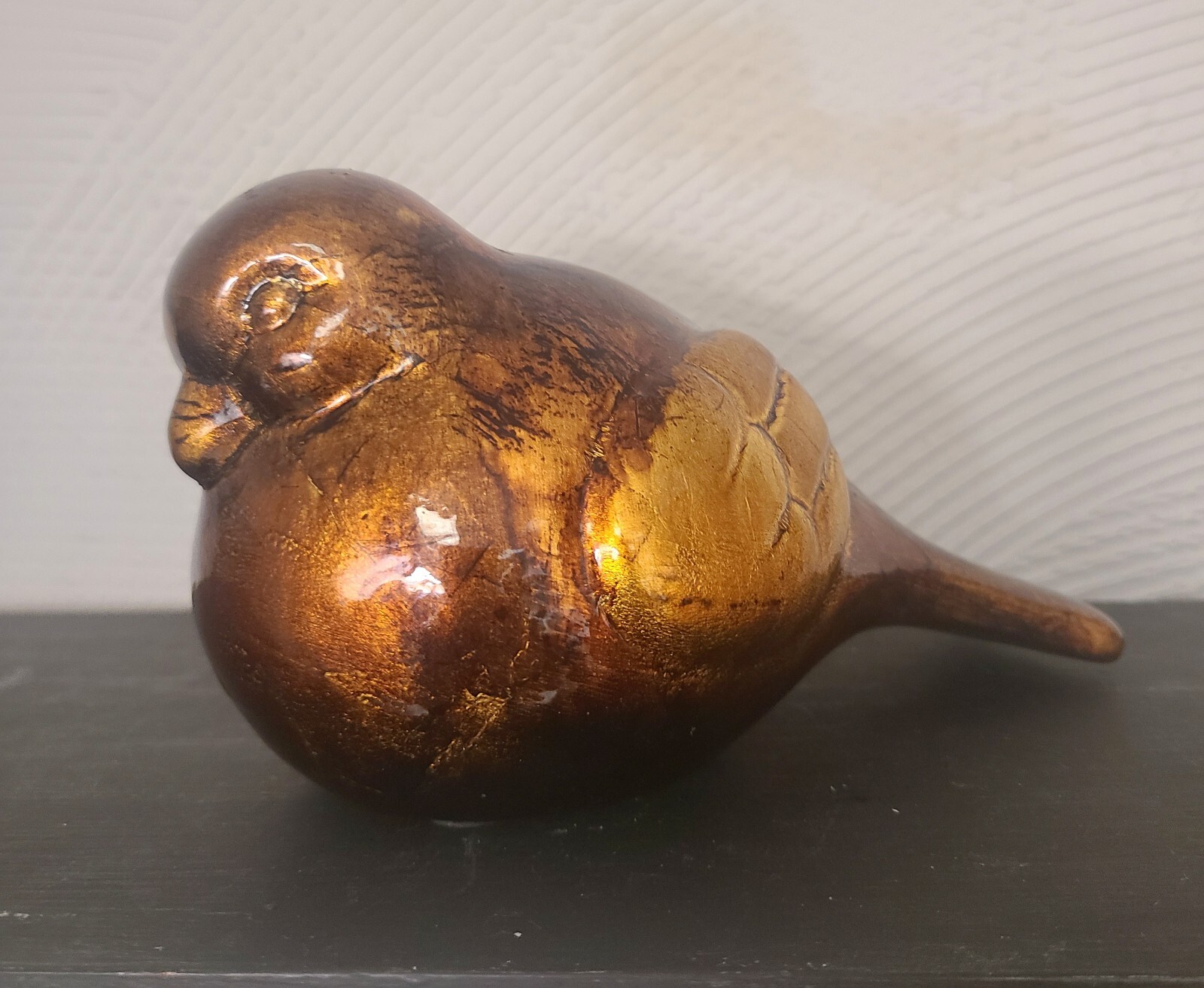 Shiny Metallic Gold/Bronze/Brown Ceramic Bird Figurine Decor 5″ Modern Country