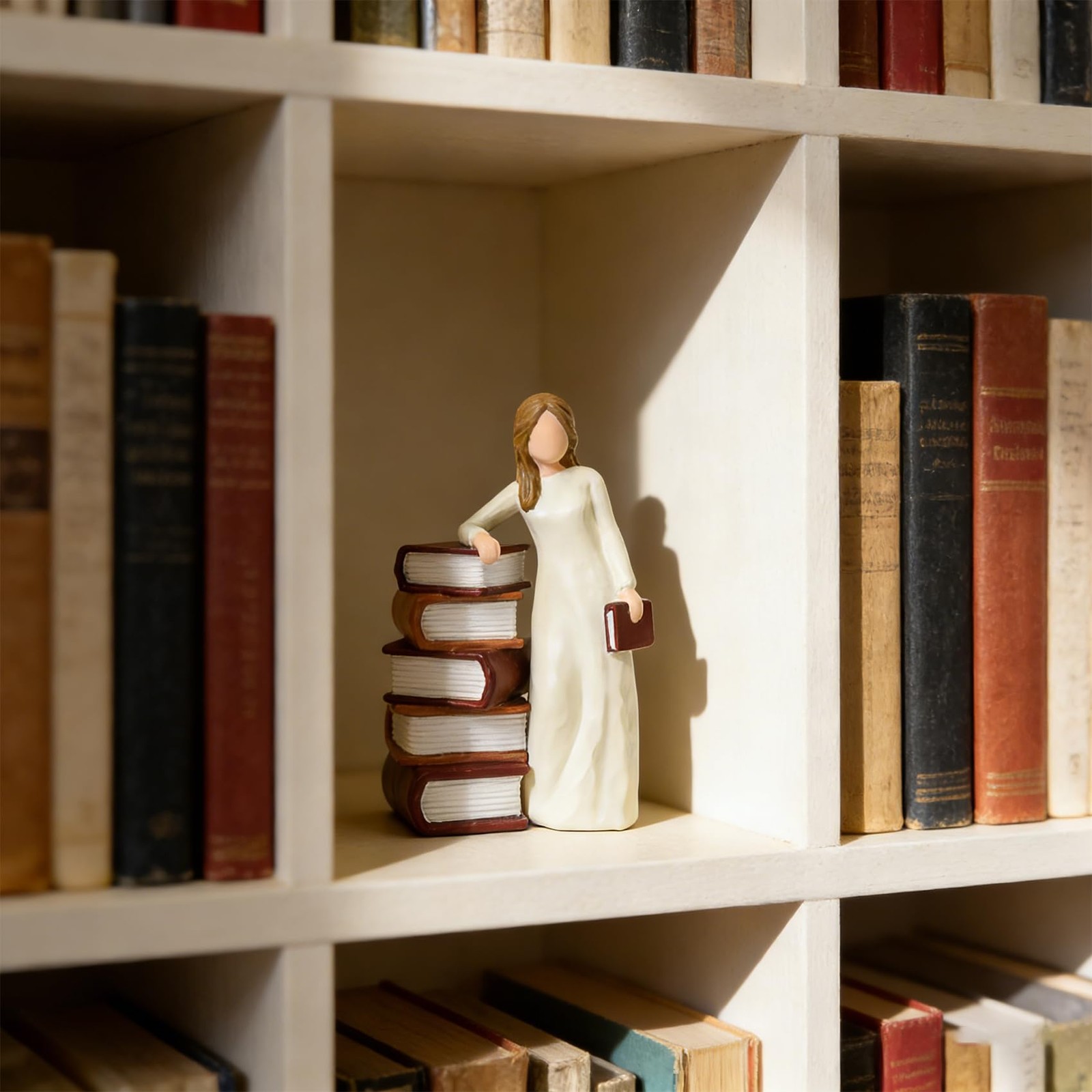 Hand Painted Sculpted Reading Women Figurine Bookshelf Desk Office Decor