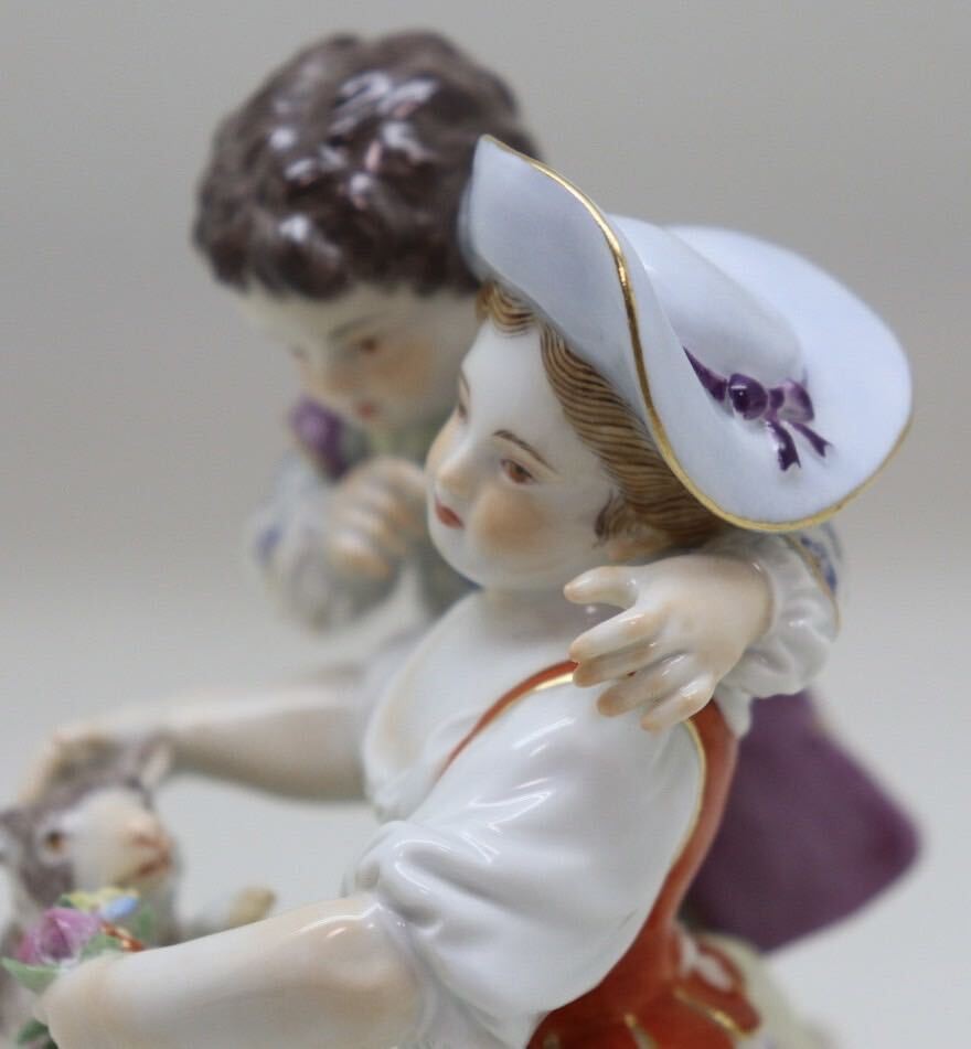 Antique Meissen Shepherd’S Child And Lamb Porcelain Figurine Doll 4.9in