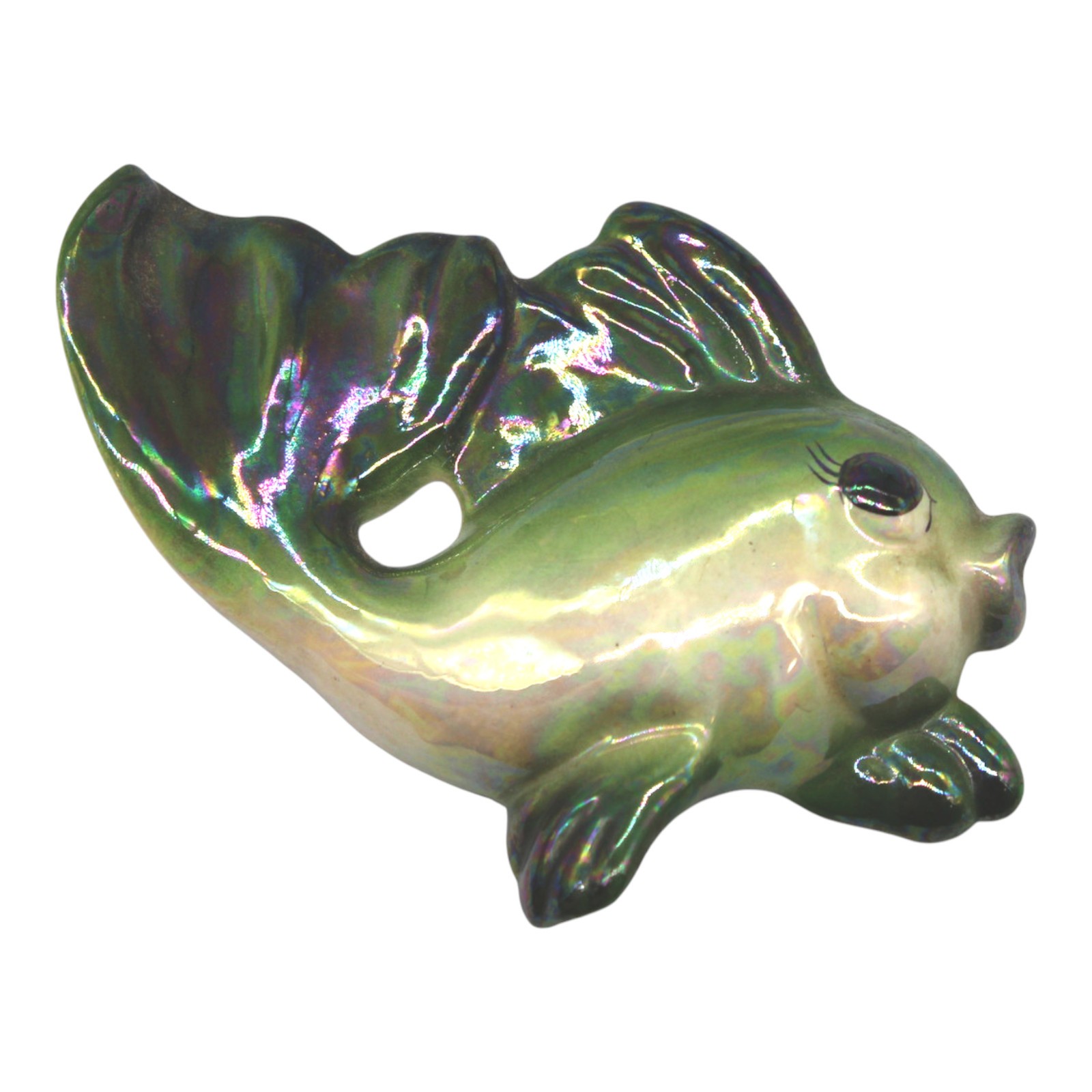 Vintage MCM Freeman McFarlin Pearl Lustre Green Ceramic Fish Wall Decor Kitsch