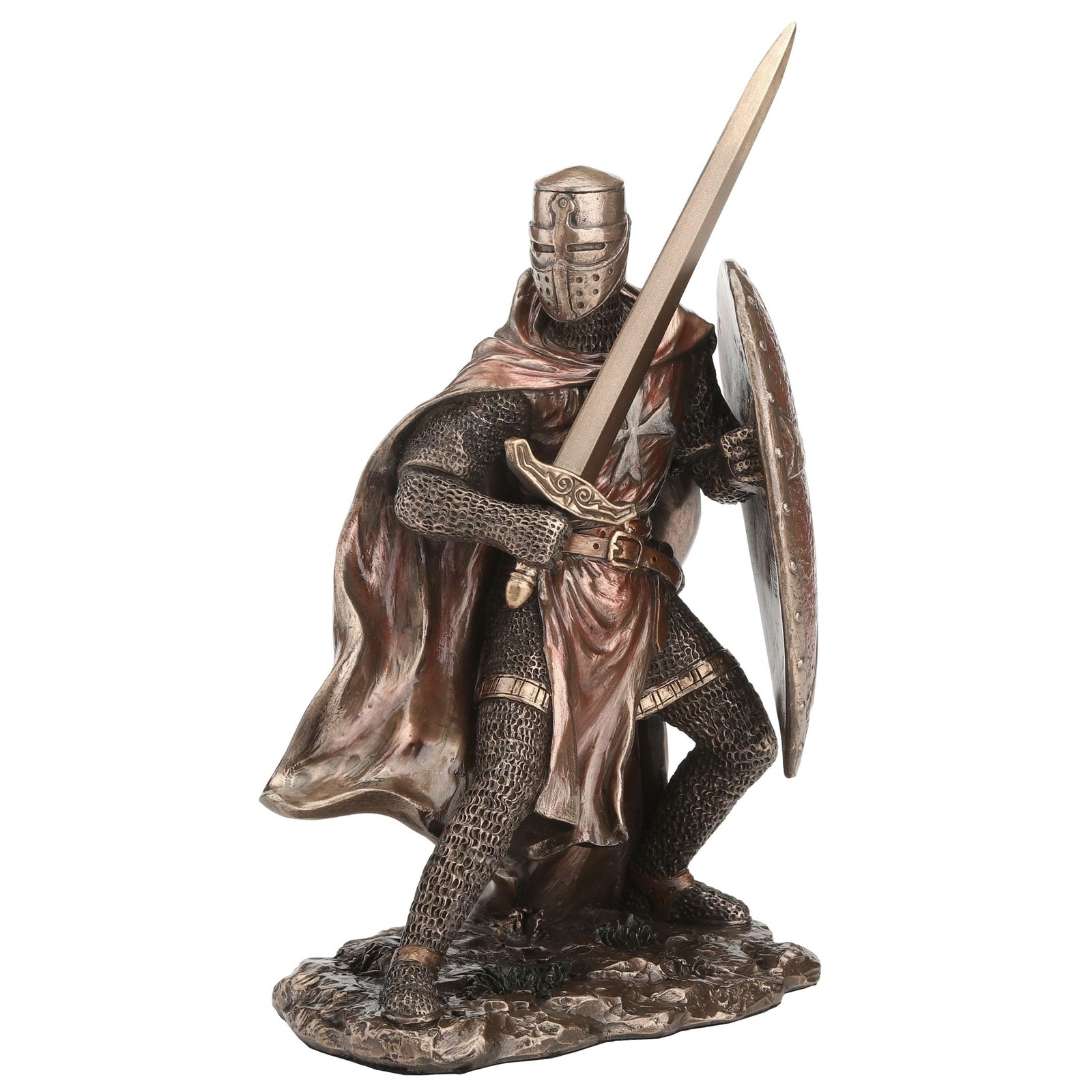 Veronese 7″ Knights Templar Sword & Shield Sculpture, Cold Cast Resin Bronze