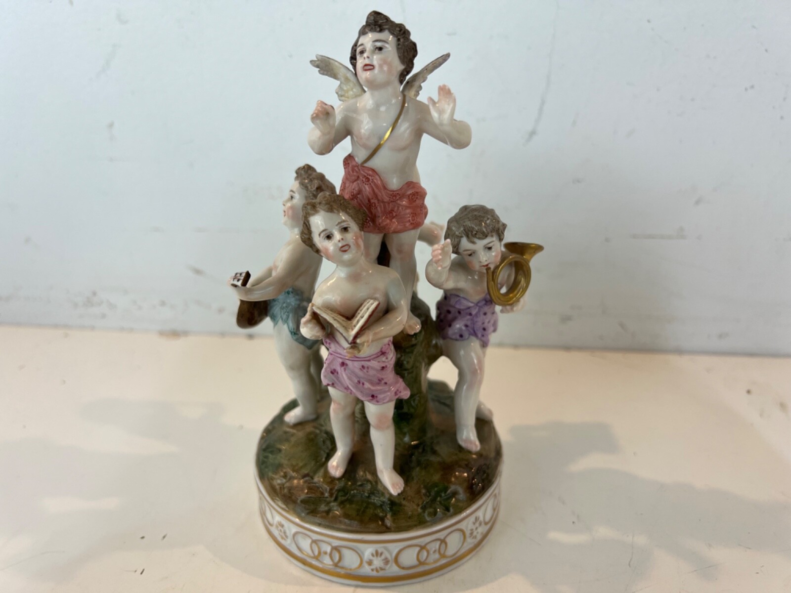 Early 20th Century Ludwigsburg Ducal Porcelain German Musicians Cherub Figurine
