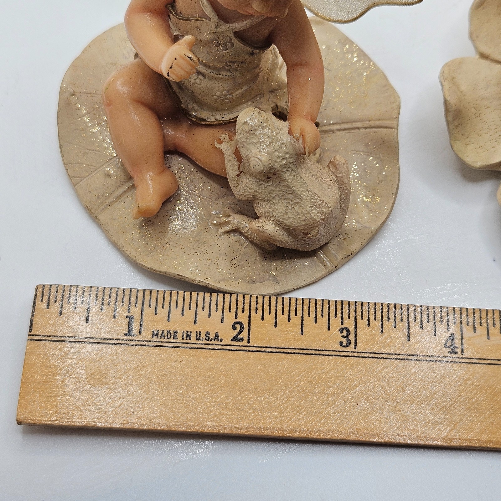 Vintage Pixie Fairy Baby Figurine Set Lotus Flower Resin Cottagecore Whimsical