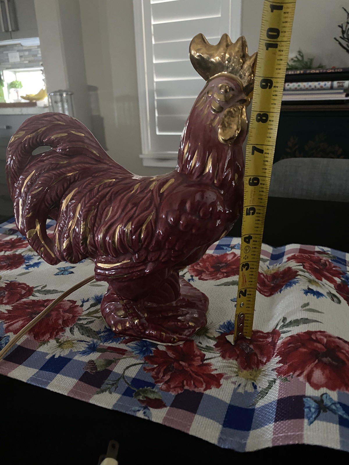 Vintage MCM Rooster TV Tabletop Lamp Light 10.5″ Ceramic Porcelain