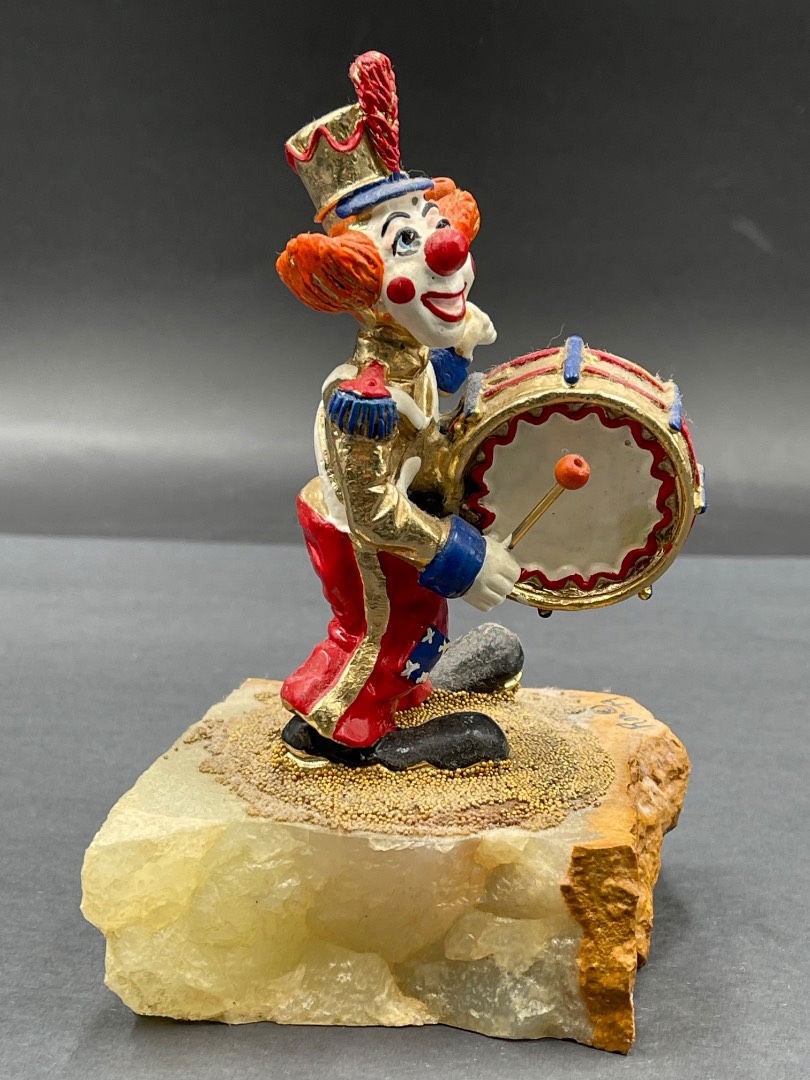 Ronald Lee Hand Painted 79’ signed Clown 24K GOLD Plated On Marble Base