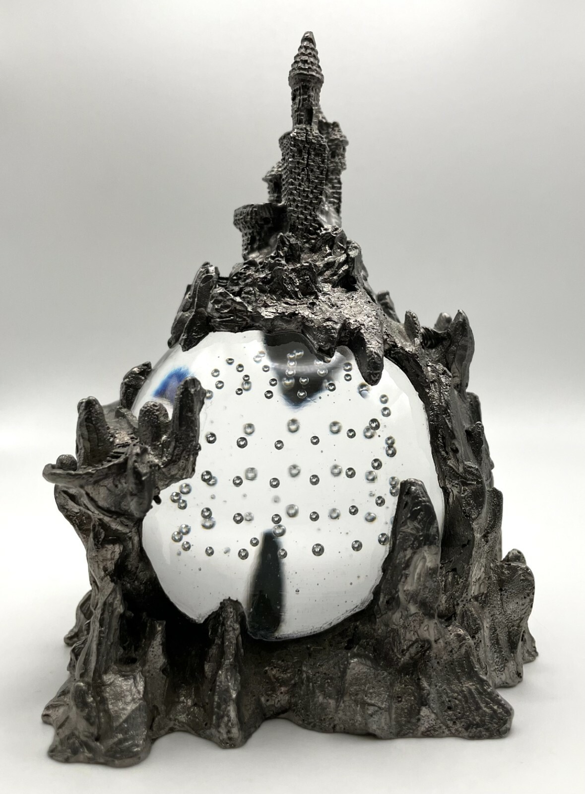 Michael Ricker Pewter Rocky Cliff Castle Towers LG Glass Crystal Ball Figurine