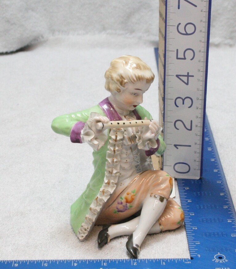 Vintage Porcelain/Ceramic Victorian Boy with Flute Figurine 3.2″ x 3″ and 4″tall