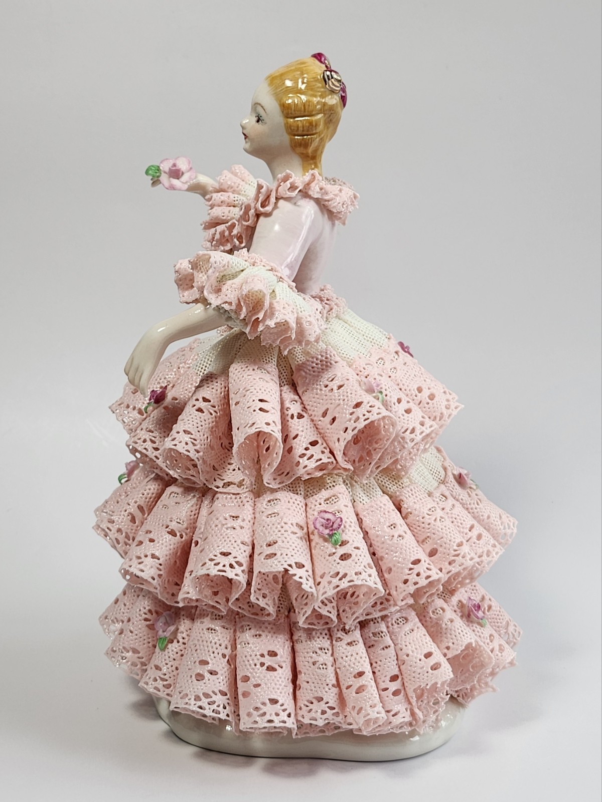 Vintage Muller Volkstedt Irish Dresden Scent of Rose Pink Porcelain Figurine