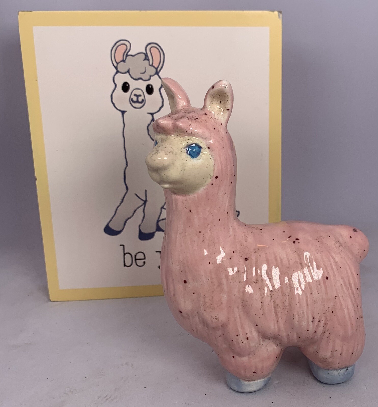Llama Ceramic Figurine Pink 5 Inches Tall & Llama Plaque 6×6
