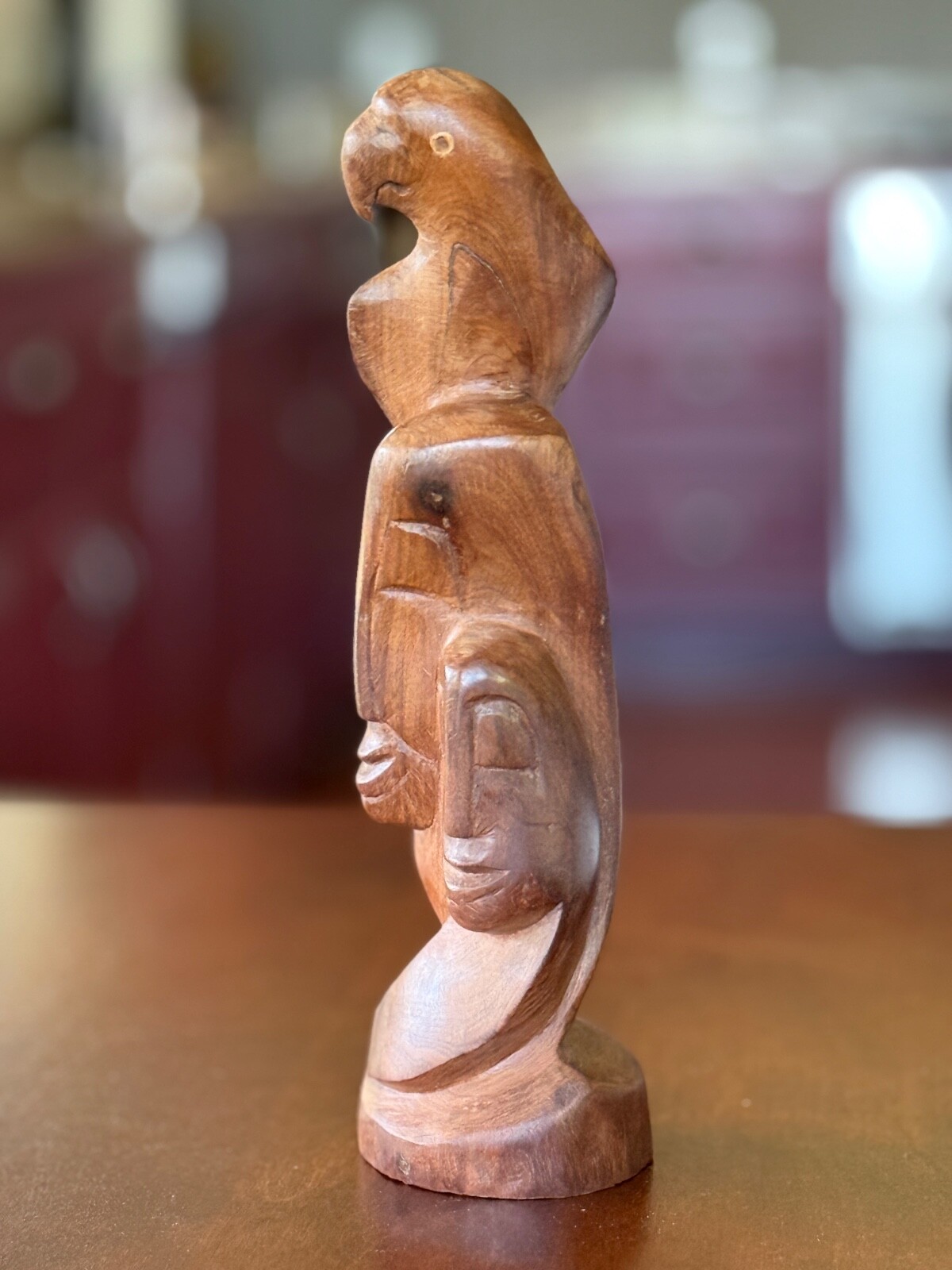 “McCaw and Polynesian Figure”- Hand Carved Wood Statue Made in Fiji