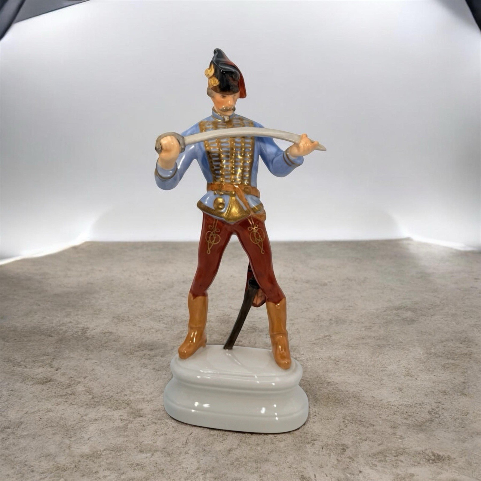 Herend Hungary K STROBL ZS Art Hadik Huszár -Overlooking his sword 9 inches Tall