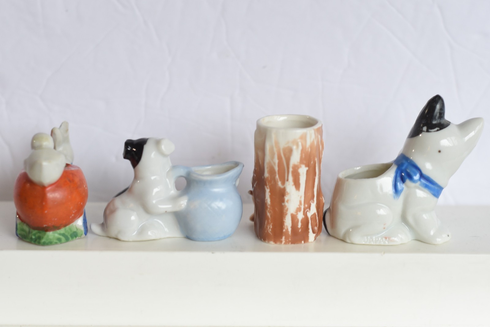 Lot of 4 Small Made in Japan Ceramic Painted Porcelain Figures Dog Squirrel
