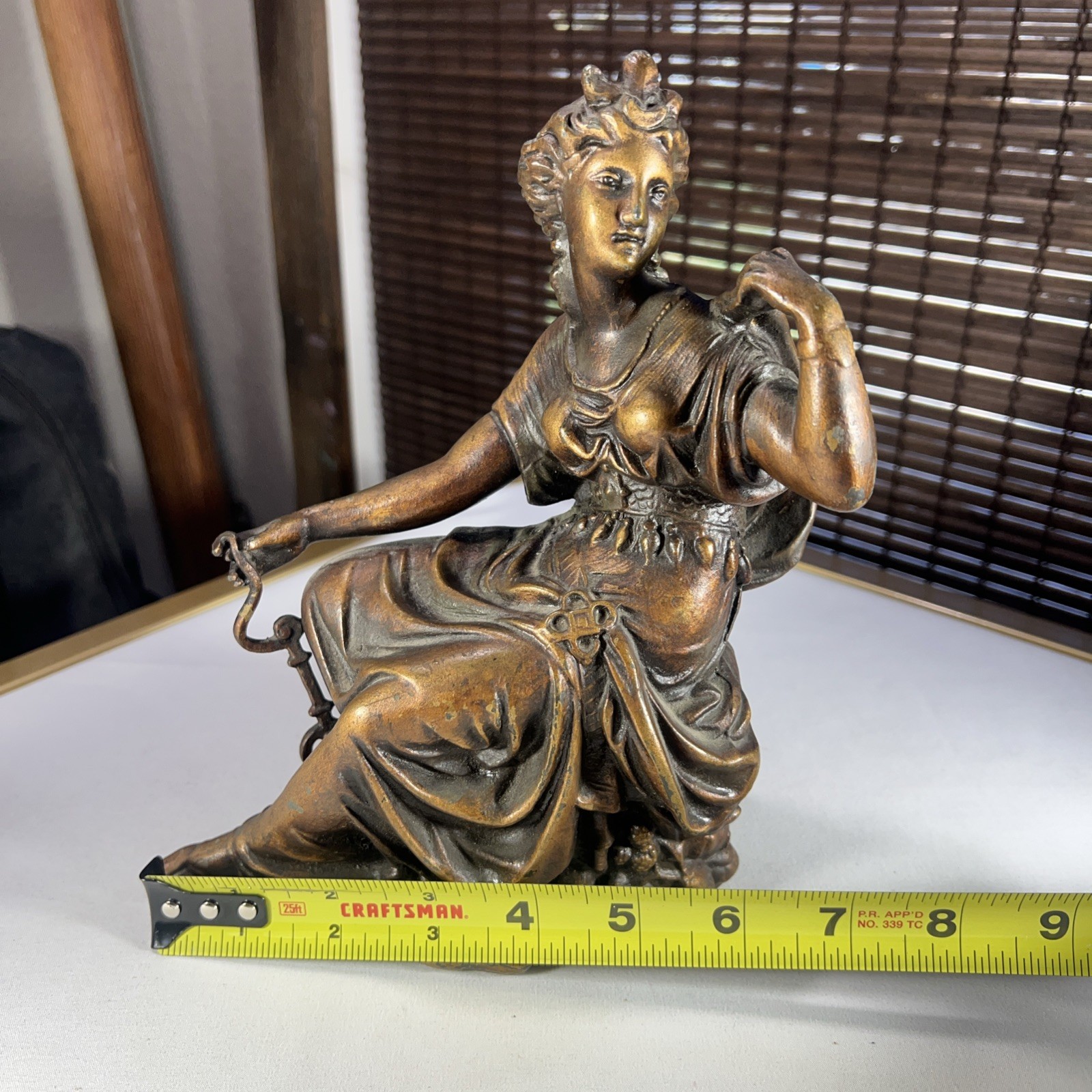Antique Classical Gilt Metal Portrait Sculpture, Grecian Woman, c1890