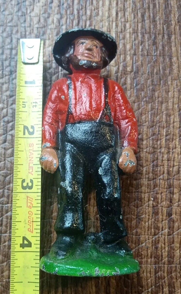 Vtg. 4 1/4″ & 2″ Tall Amish Farmers Cast Iron Metal Figurine Walking