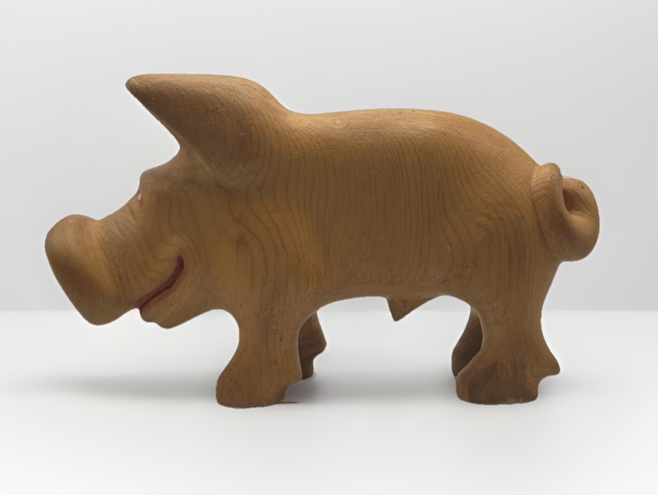 Hand Carved Standing Pig Solid Wood Figure Wooden Sculpture Vintage 7×4.5”