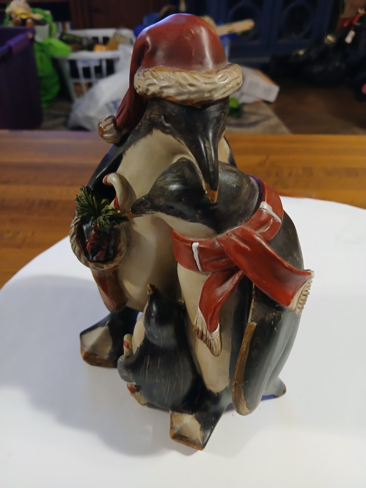 Christmas Penguin Family Of 3 Figurine; Dad Mom Son Daughter Santa hats