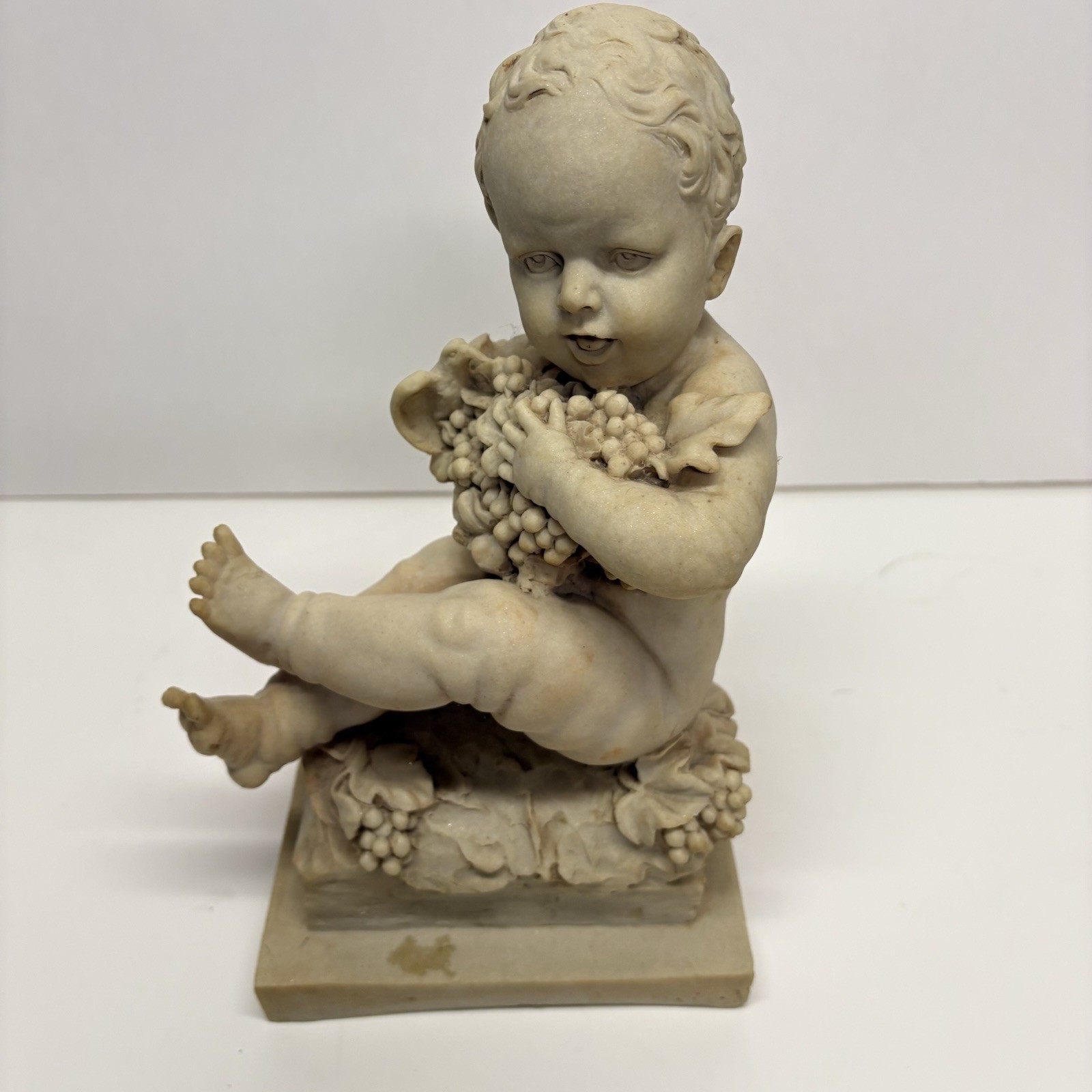 Marble Style Cherub Classical Style Holding Grapes Cottage Porch