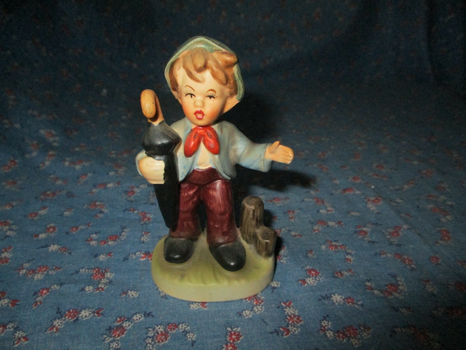 Vintage Japan Hummel Like Figurine Boy with Umbrella 3 11/16 Inch High