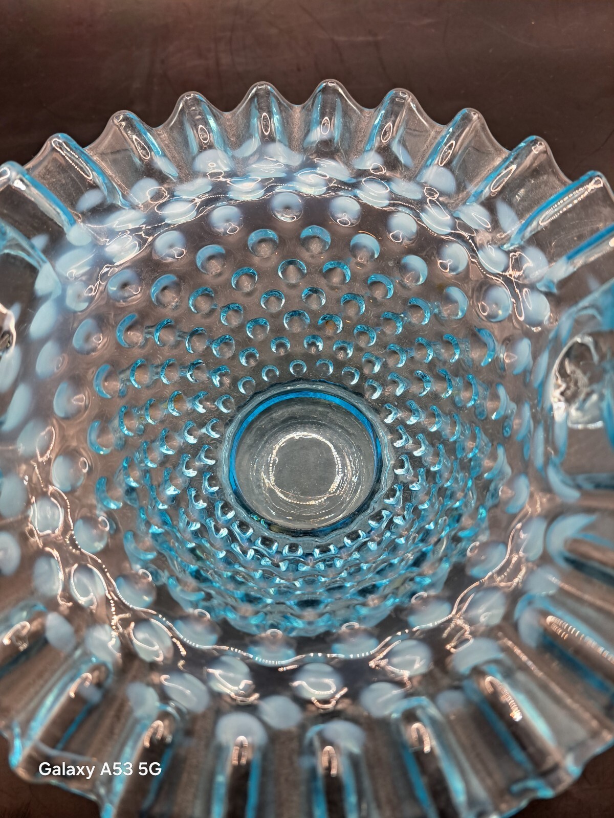 Vintage Aqua Blue Fenton Hobnail Opalescent Bridal Basket-Rare