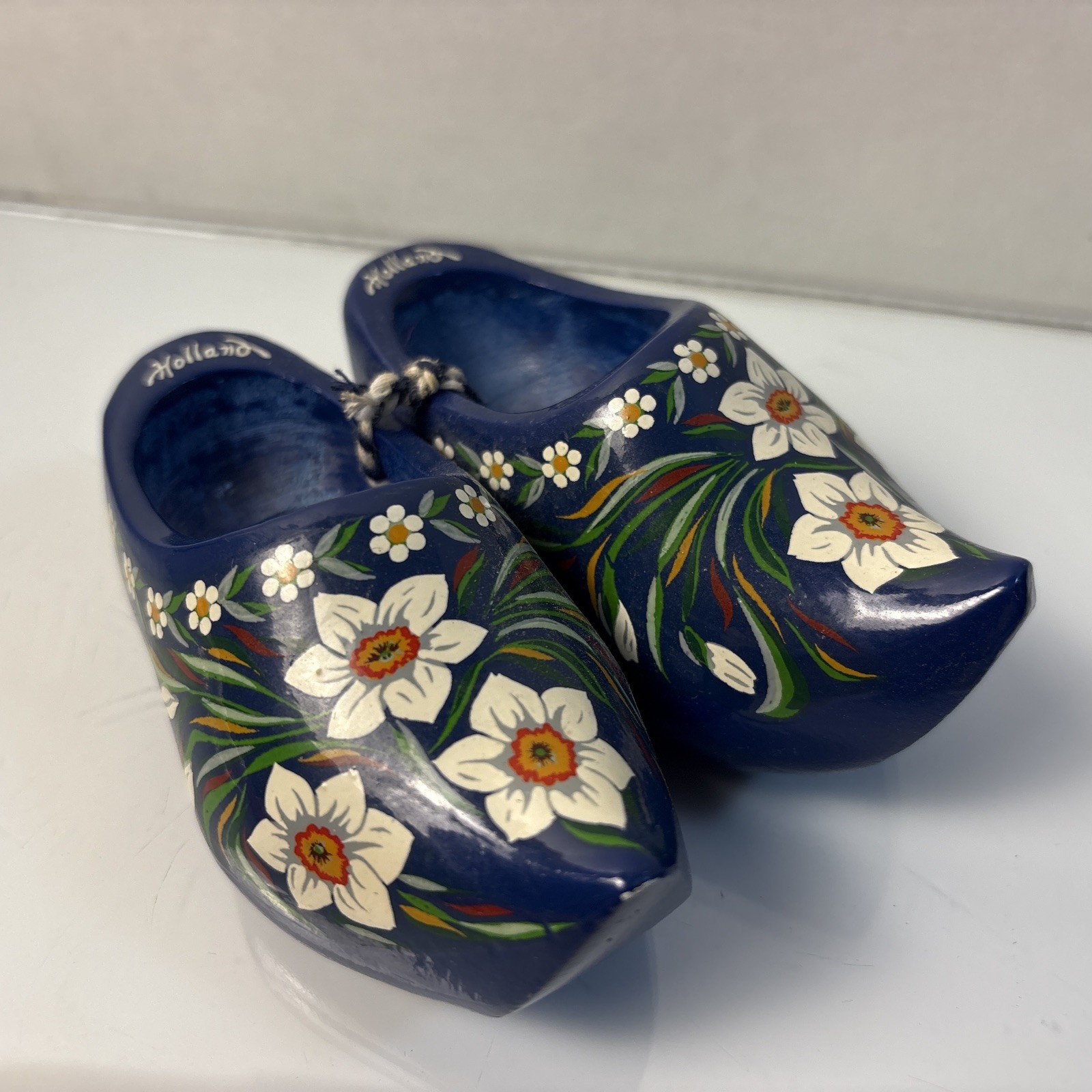 Holland Wooden Shoes Miniature Blue Floral Decor 4x4x1.75 Clomps
