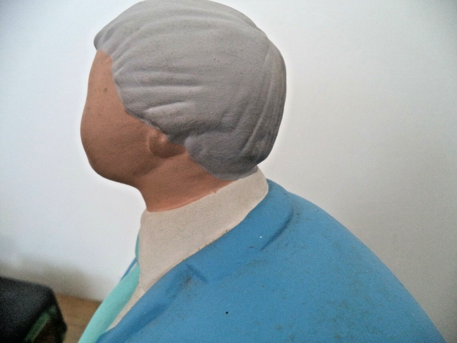 Large Statue THIN LIGHT PORCELIAN sculpture BLUE MAN LE MONDE PAPER 10 1/2″ TALL