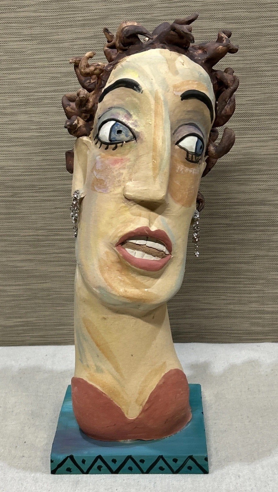 Whimsical Abstract Bust Sculpture – Eclectic Artistic Expression – Artist Signed
